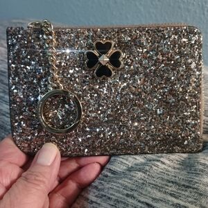 Kate Spade Glittery Gold Credit Card/Coin Purse with Charm